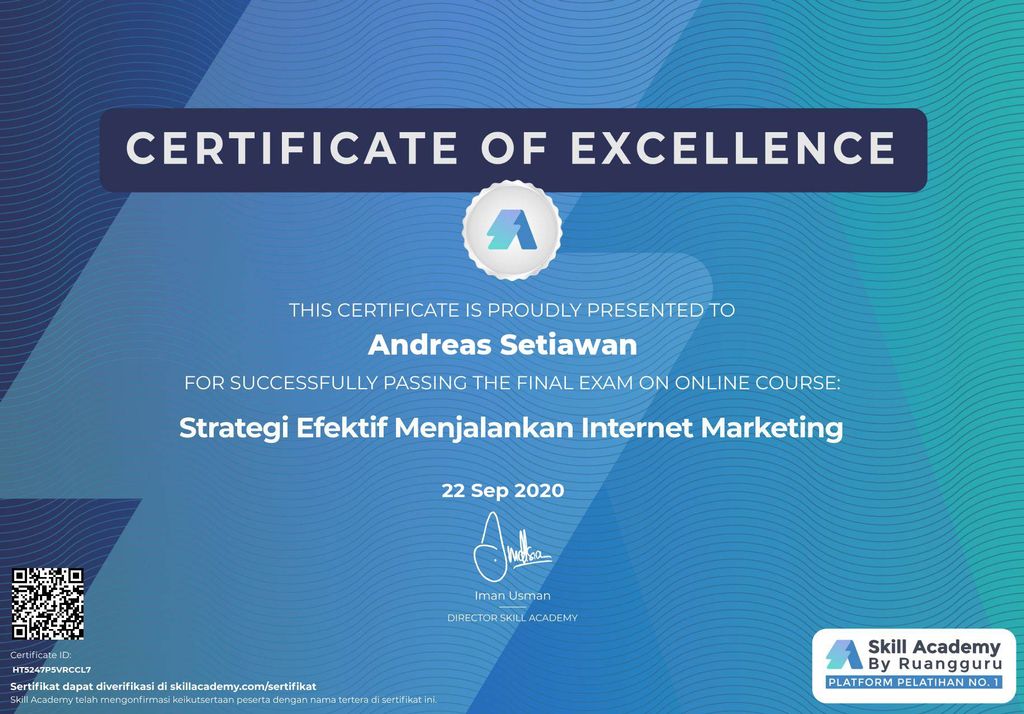Sertifikat Digital "Strategi Efektif Menjalankan Internet Marketing" dari Skill Academy