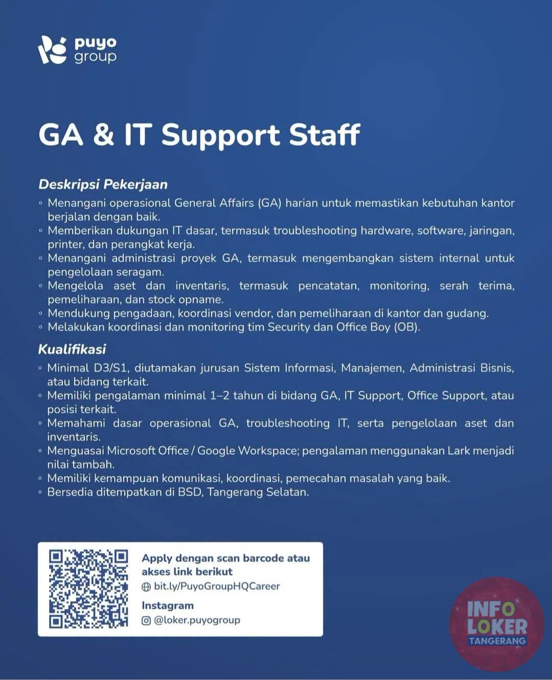 Pamflet Lowongan Kerja: GA & IT Support Staff